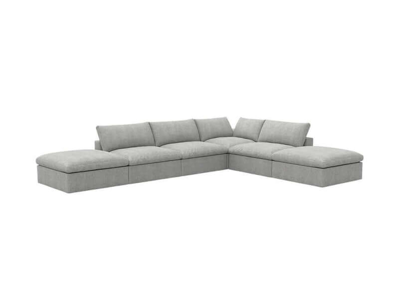 160" Linen Blend Modular Sofa With Storage Ottomans | Modern Sectional