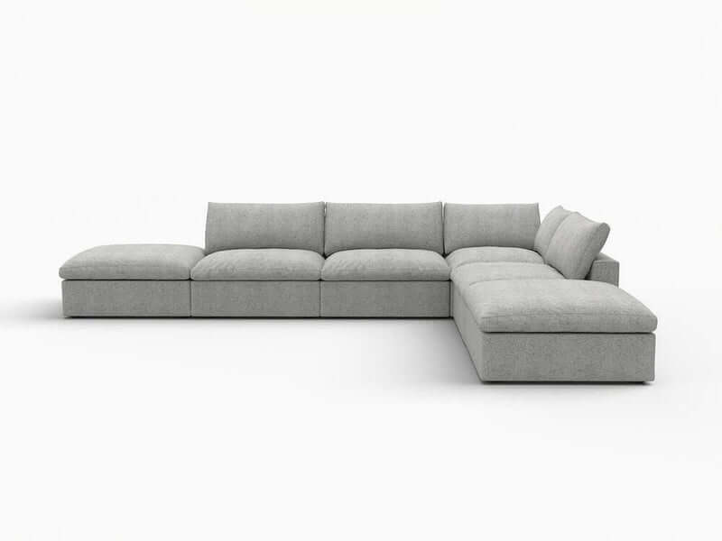 160" Linen Blend Modular Sofa With Storage Ottomans | Modern Sectional