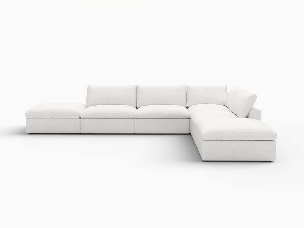 160" White Linen Blend Modular Armless Sofa With Ottomans And Storage in a stylish L-shape design