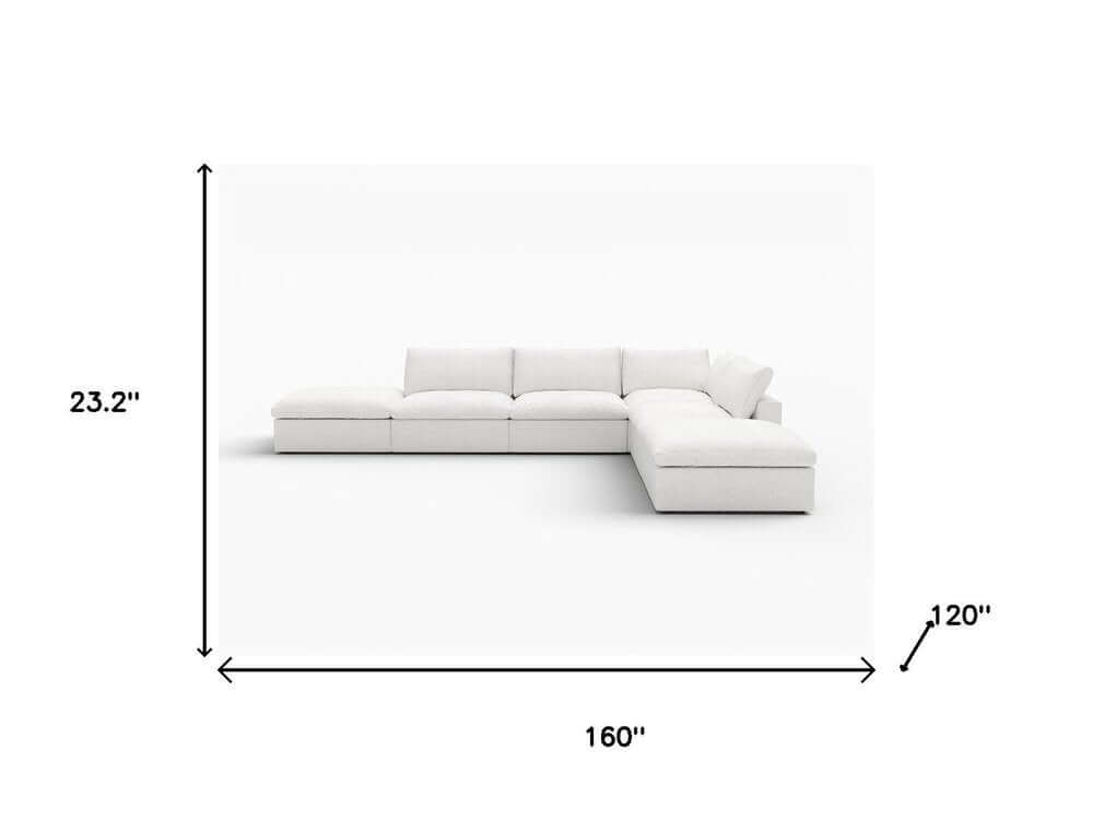160" White Linen Blend Modular Armless Sofa With Ottomans And Storage dimensions and design overview.