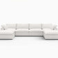 160" White Linen Blend Modular Sofa With Ottomans Toss Pillows And Storage in a modern living room setting.