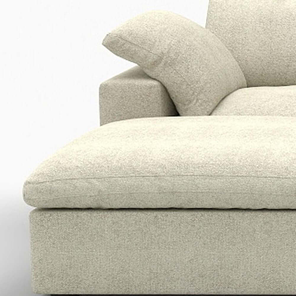 160" White Linen Blend Modular Sofa With Ottomans Toss Pillows And Storage close-up detail of arm and cushion