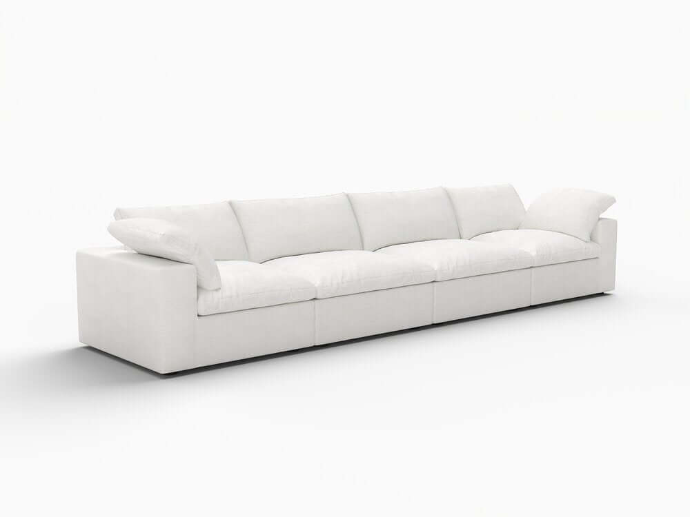 160" White Linen Blend Modular Sofa With Toss Pillows in modern living space design.