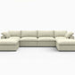 160" White Linen Blend Modular Sofa With Ottomans Toss Pillows And Storage in modern living room setting.