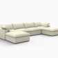 160" White Linen Blend Modular Sofa With Ottomans Toss Pillows And Storage in a living space.