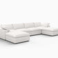160" White Linen Blend Modular Sofa With Ottomans Toss Pillows And Storage on a white background.