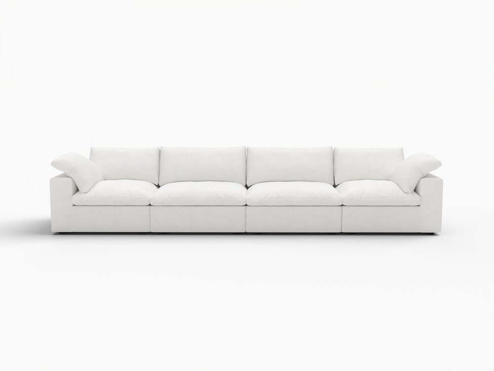 160" White Linen Blend Modular Sofa With Toss Pillows in a modern living space setting.