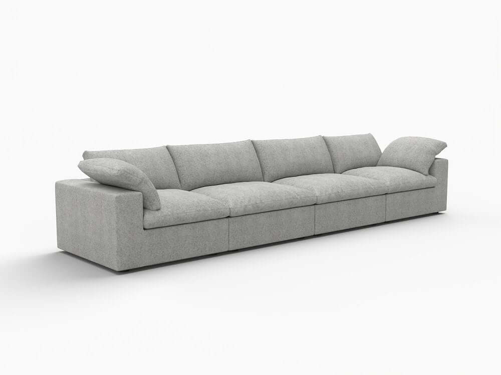 160" White Linen Blend Modular Sofa With Toss Pillows in modern living room setting