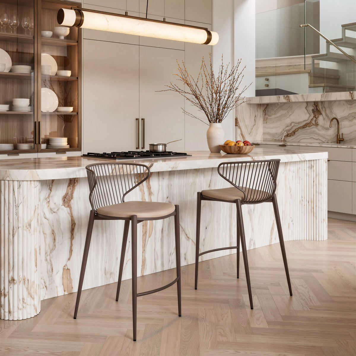 Silues Taupe & Brown Counter Stool (Set of 2)