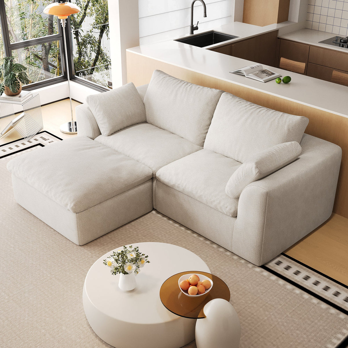Pelham Cloud Modular Sectional in White, 78.8" L-Shape, Single Chaise
