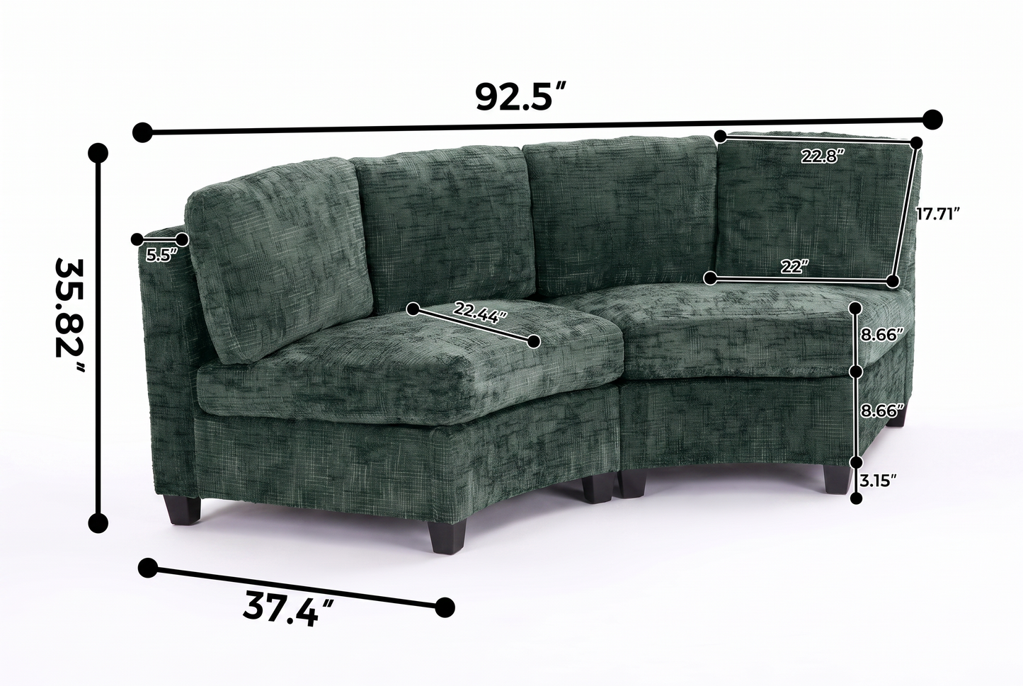 Sorrel Curved Modular Sectional Sofa – Chenille, 4 Colors - Green (11)