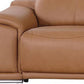 175" Chestnut Italian Leather Power Reclining Sofa with USB | Luxury Modular Couch detail close-up of leather upholstery.