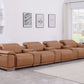 175" Chestnut Italian Leather Power Reclining Sofa with USB | Luxury Modular Couch in a modern living room setting.