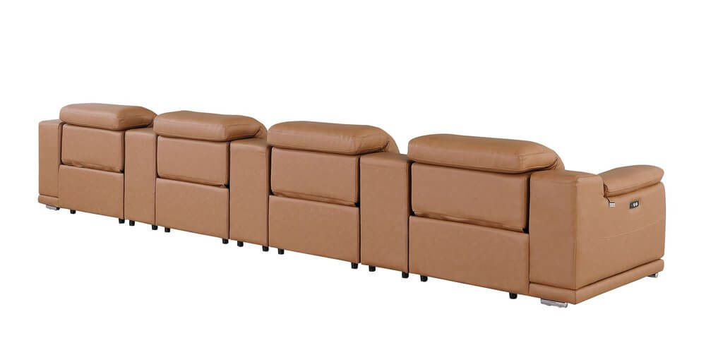 175" Chestnut Italian Leather Power Reclining Sofa with USB | Luxury Modular Couch in sleek chestnut leather.