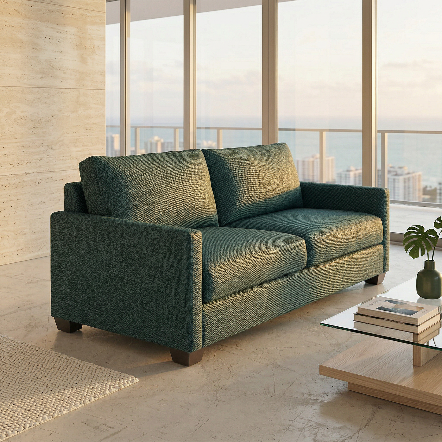 Damon American-Made Sofa – 92" Custom-Fabric Sofa - Velvet Antique Peacock - Velvet (12)