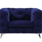 Atronia Luxe Deco Blue Tufted Velvet Armchair 41"W in sapphire blue velvet with tufted detailing and stylish design.