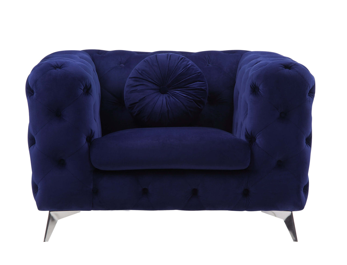 Atronia Luxe Deco Blue Tufted Velvet Armchair 41"W in sapphire blue velvet with tufted detailing and stylish design.