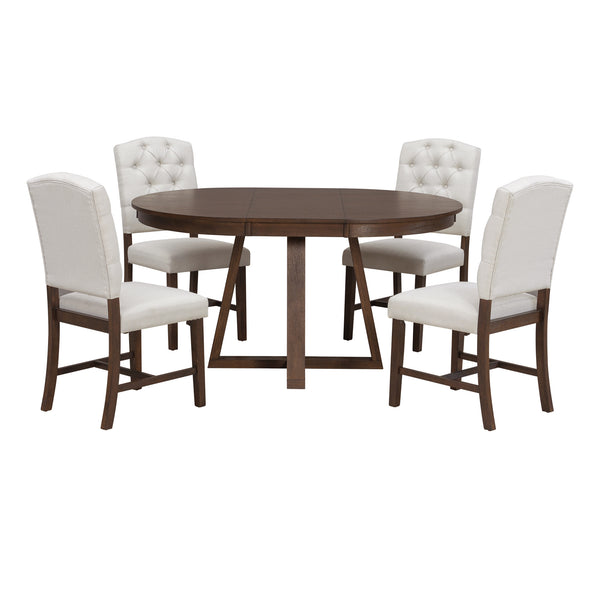 Corliss Walnut 5-Piece Round Dining Set – 42