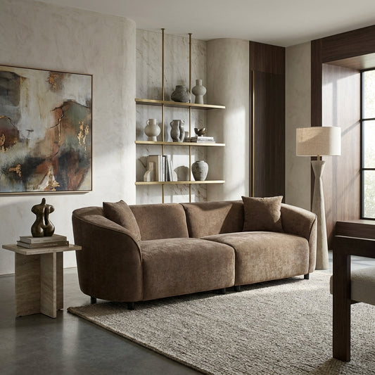 Cavell Curved Contemporary Sofa styled in a contemporary living room