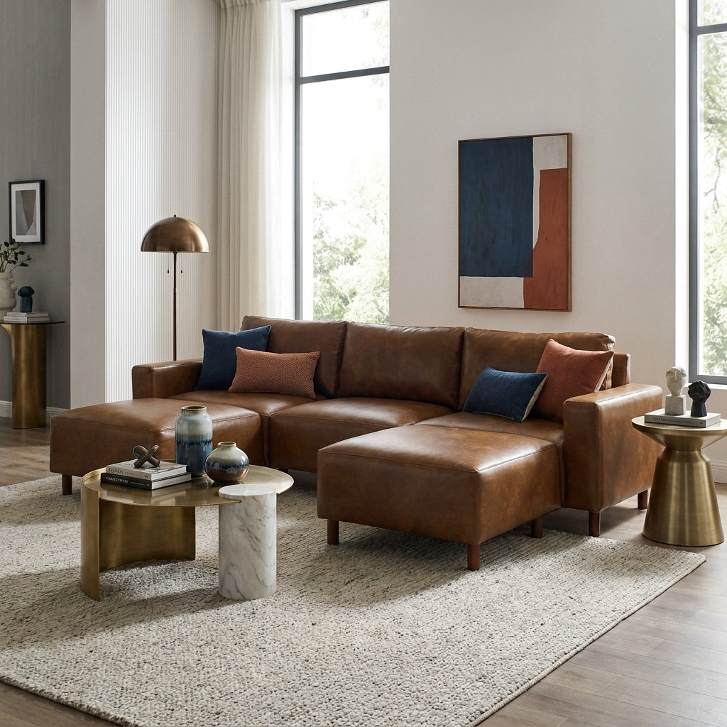 Ravenna PU Leather Sectional styled in a contemporary living room
