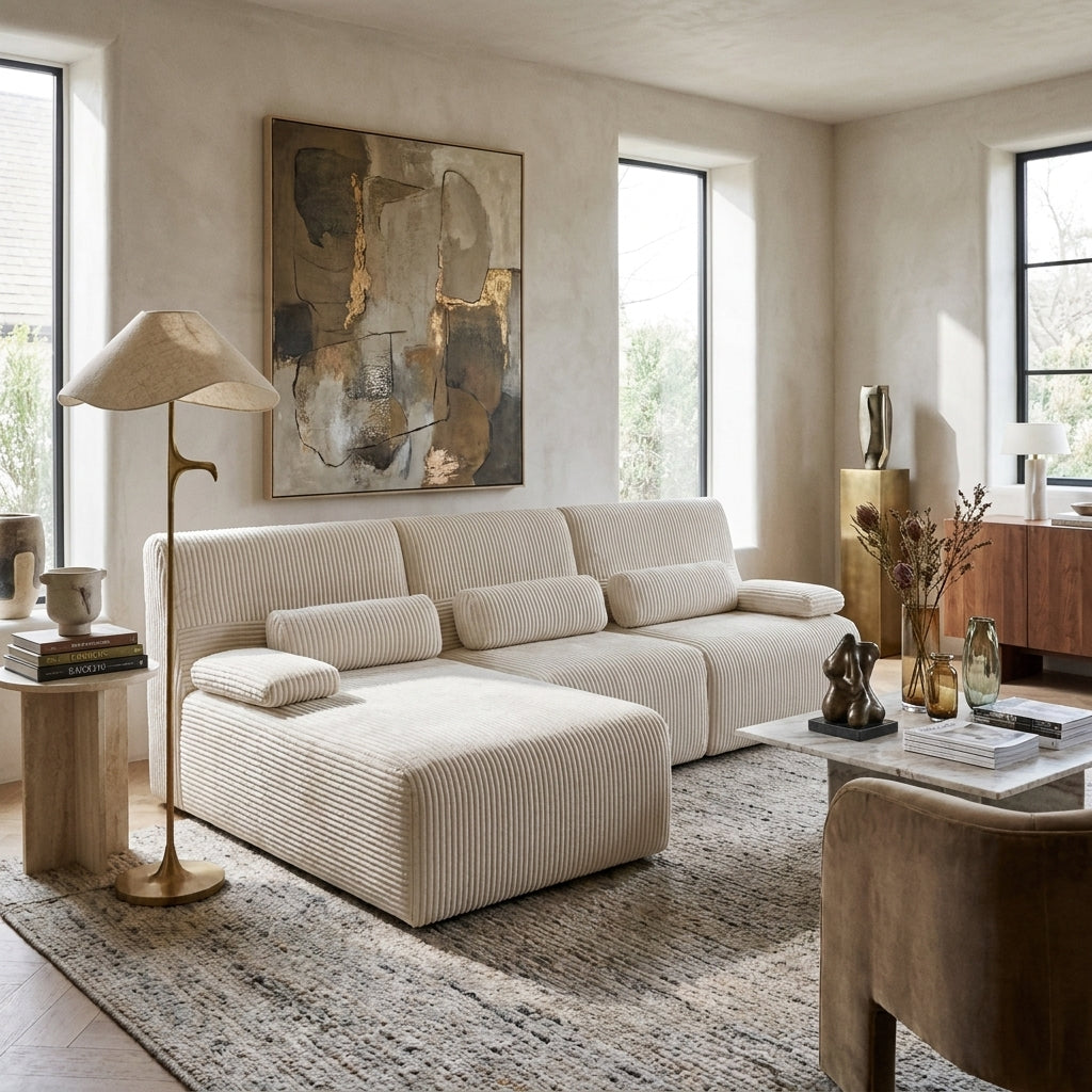Emberlyn Corduroy L-Shaped Sectional styled in a contemporary living room