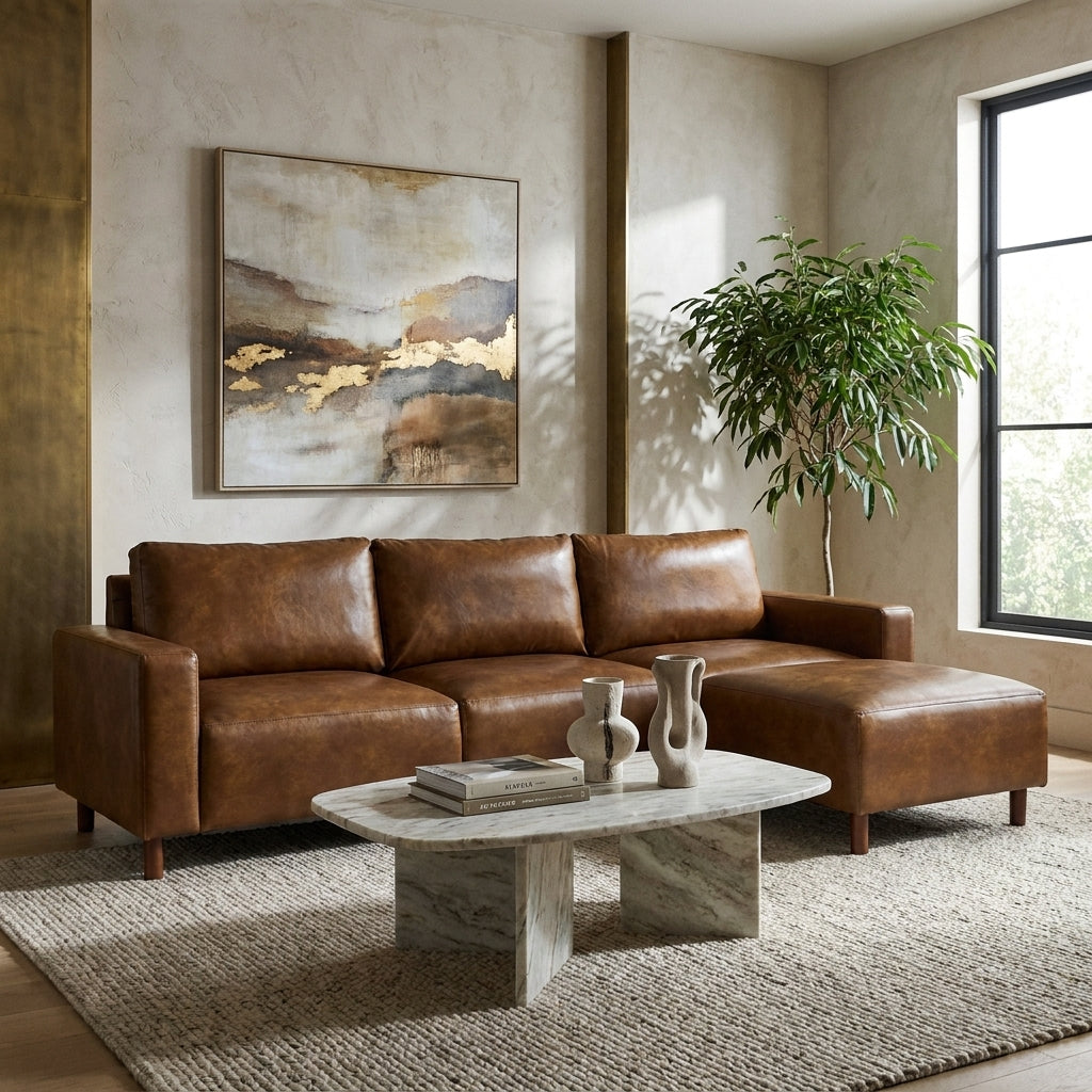 Keira PU Leather Sectional styled in a contemporary living room
