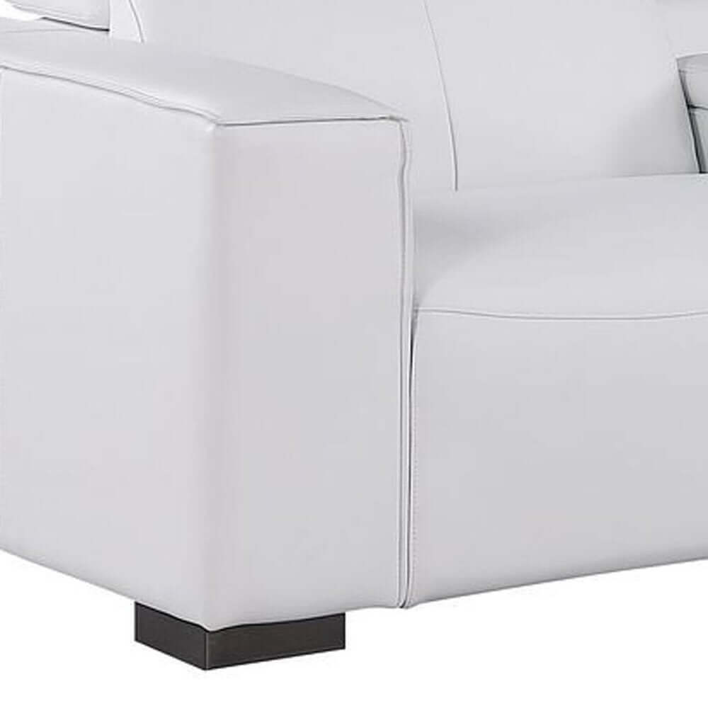 179" White Top Grain Leather Power Reclining Sofa with USB | Modern Modular Couch armrest detail