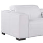 179" White Top Grain Leather Power Reclining Sofa with USB | Modern Modular Couch corner close-up.