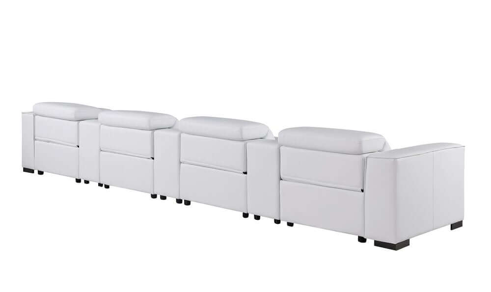 179" White Top Grain Leather Power Reclining Sofa with USB | Modern Modular Couch, showcasing luxurious design and modern comfort.