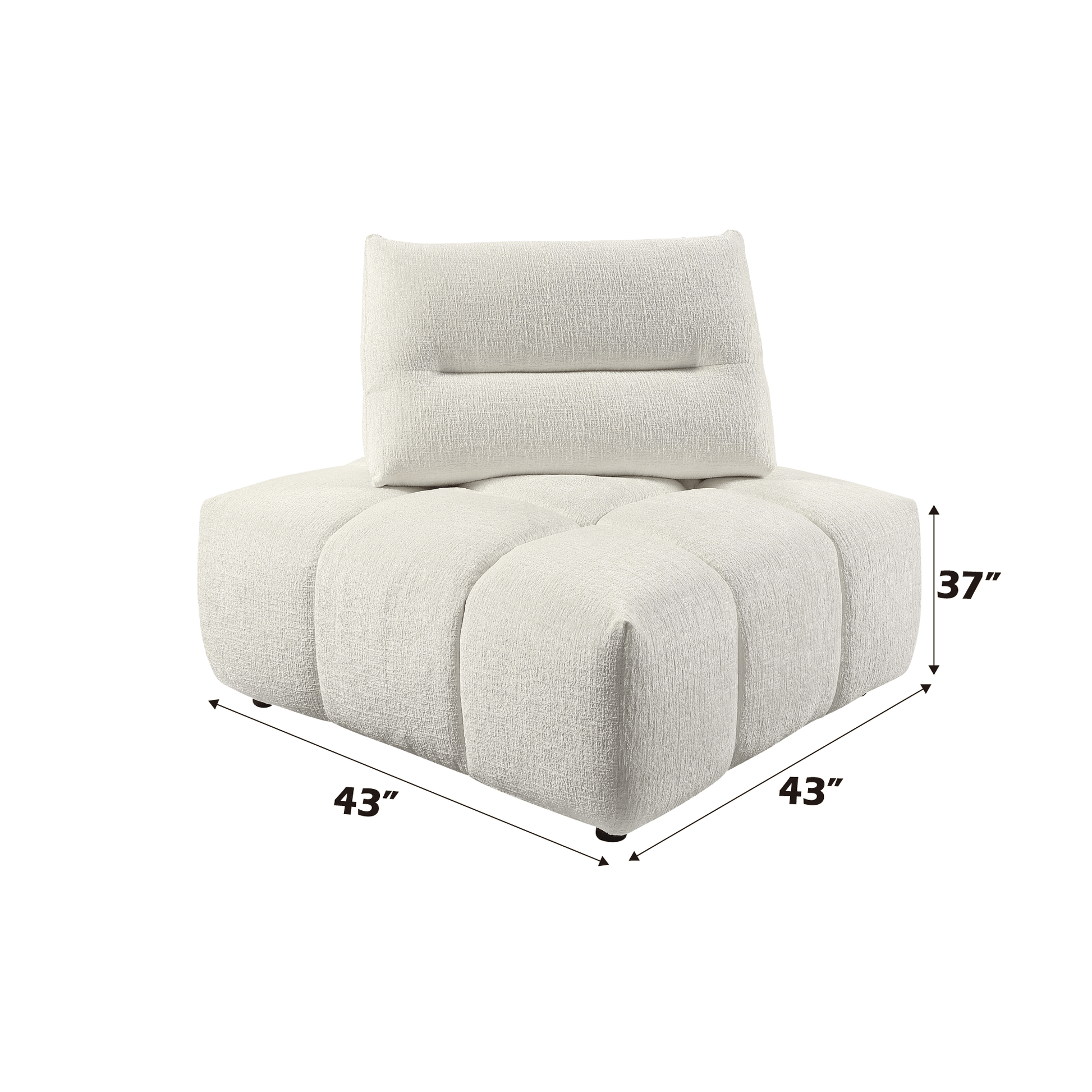 Beige Modular Sectional with Chaise & Ottoman featuring plush cushions and adjustable back, measuring 43x43x37 inches.