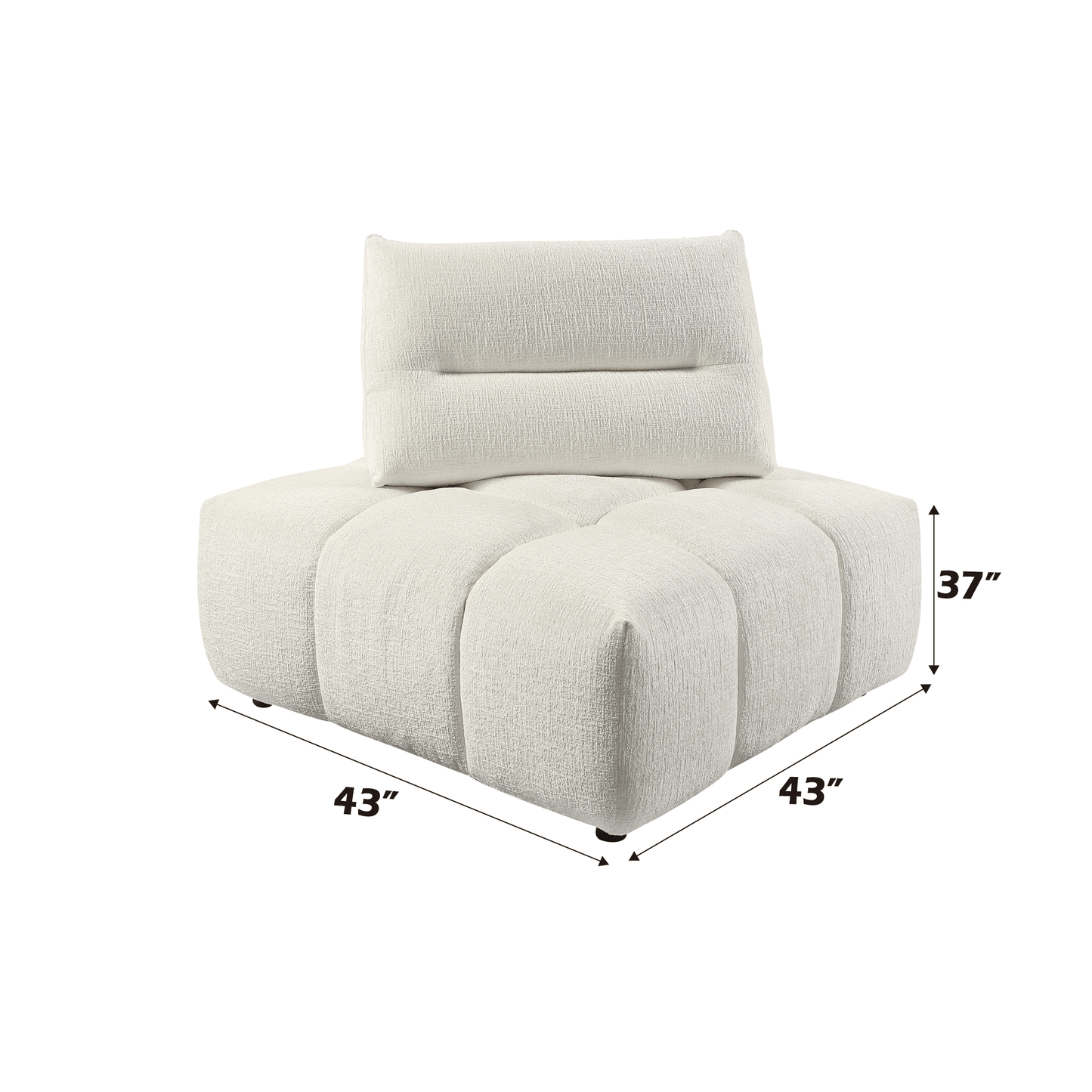 Beige Modular Sectional with Chaise & Ottoman featuring plush cushions and adjustable back, measuring 43x43x37 inches.