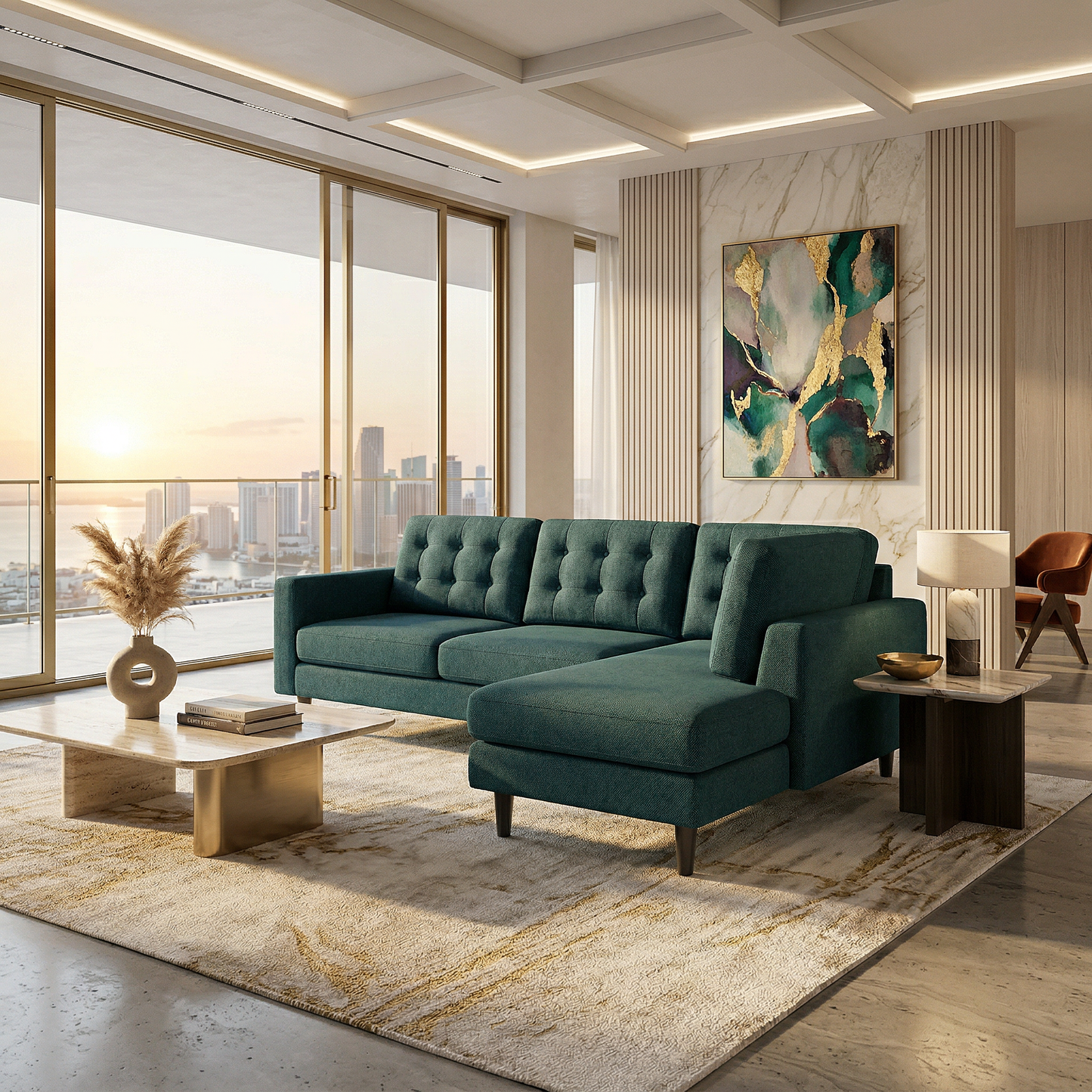 Talmadge Sectional Sofa – 120" L-Shaped, Made in USA - Velvet Antique Peacock - Velvet (2)