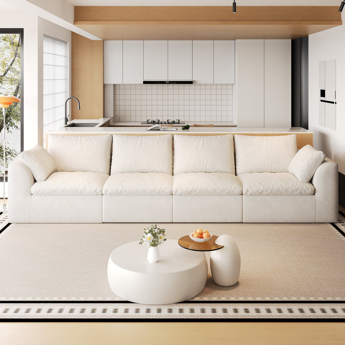 Pelham Cloud Modular Sectional in White, 137.9" Straight