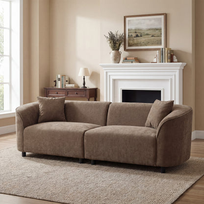 Cavell Curved Contemporary Sofa – 87" Brown Sculptural Sofa with Plush Seating