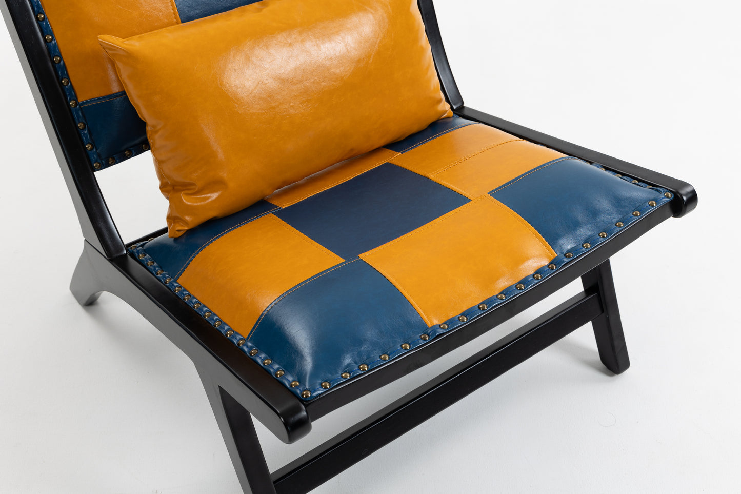 Marnie Boho Lounge Accent Chair – Mid-Century Side Chair in PU Leather - Blue+Yellow (11)