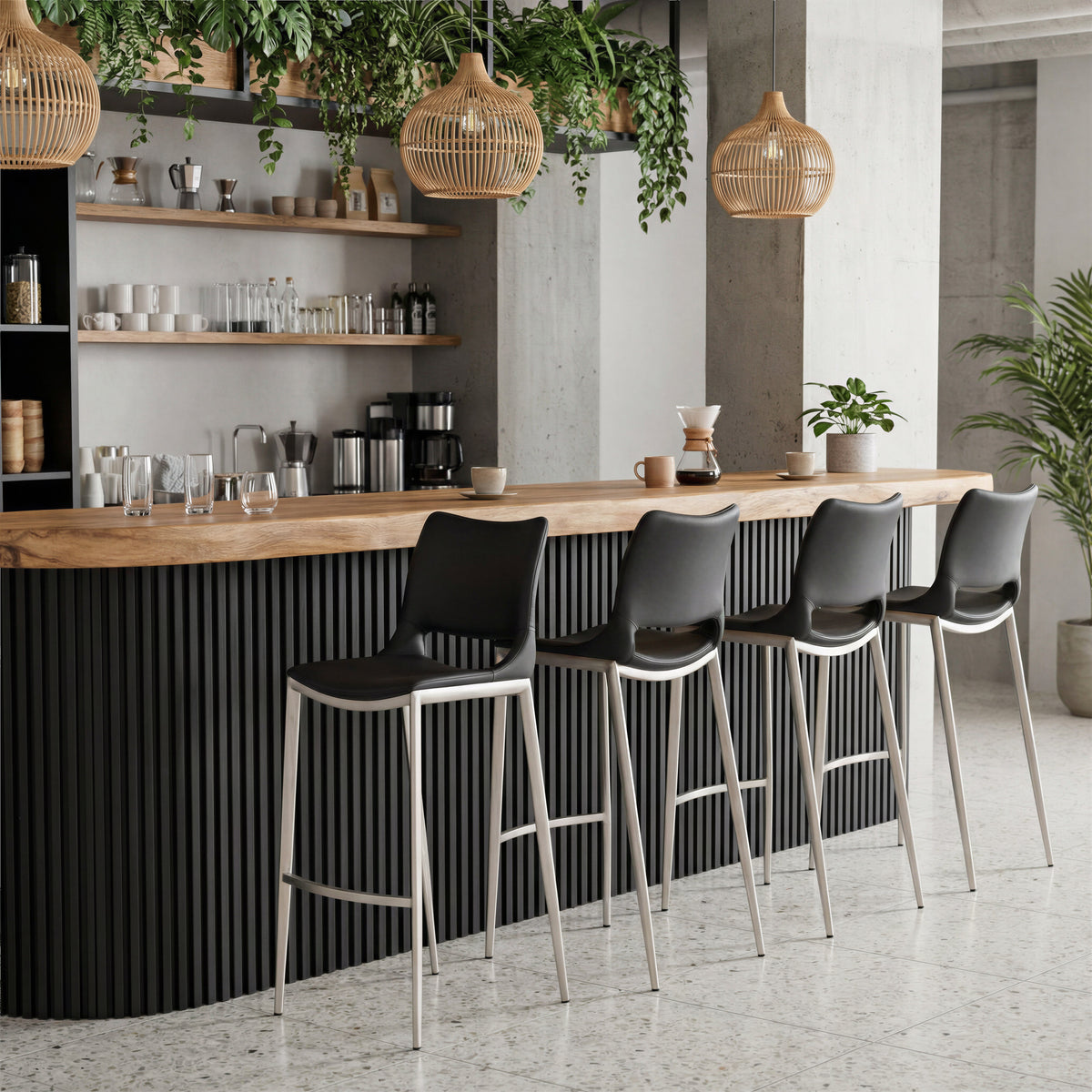 Ace Barstool (Set of 2) in Black & Silver