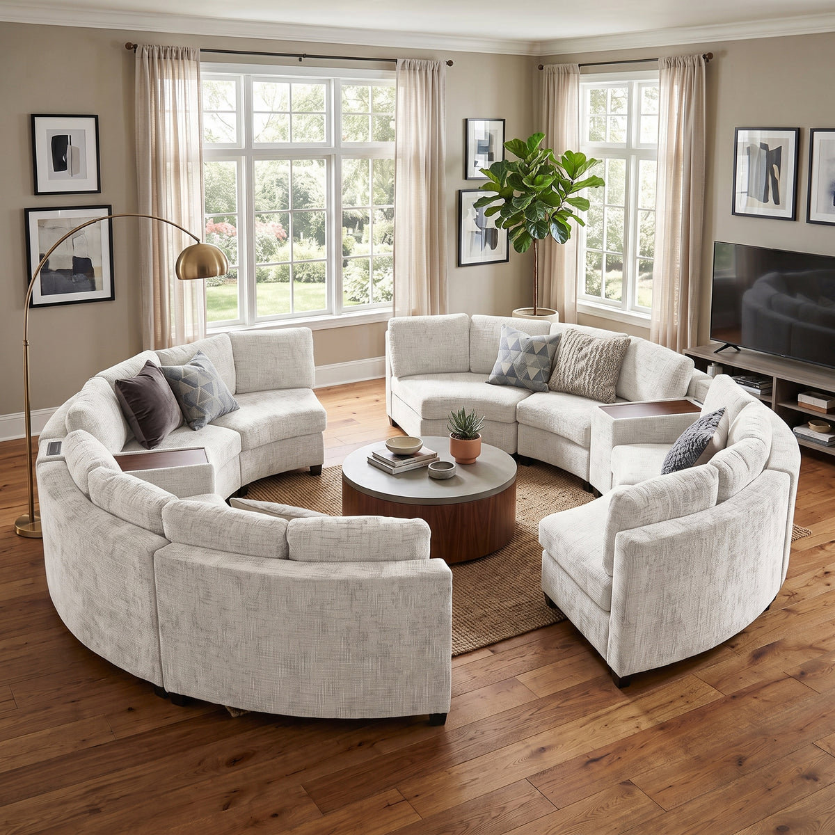 Faelan Chenille Curved Modular Sectional Sofa – 8-Seat Storage Console Couch - Beige (3)