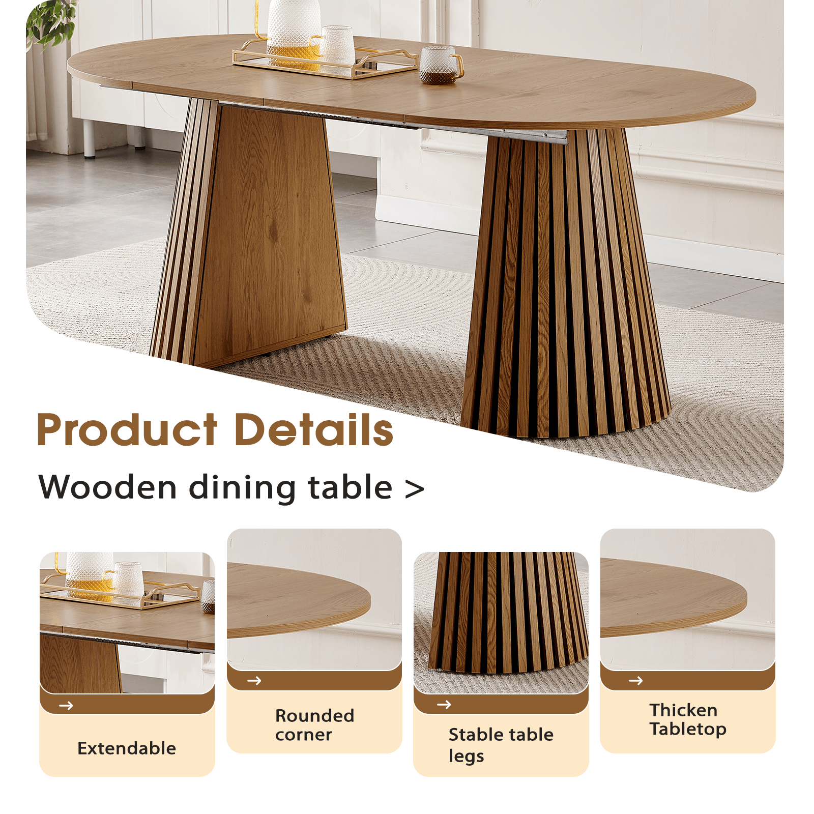 Extendable Oval Dining Table for 6 – Wooden Dining Table showcasing stylish design and features.