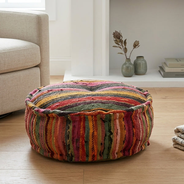 Marisol Boho Handwoven Pouf Ottoman – 22x22x8