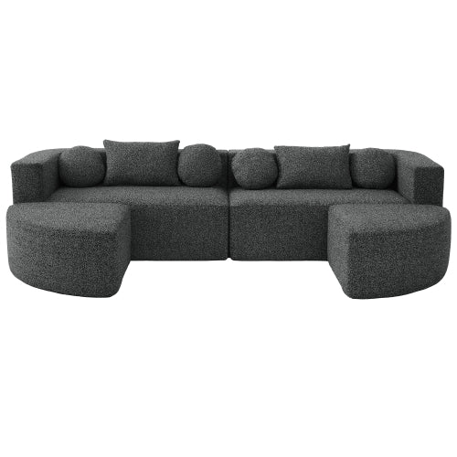 Boneless Boucle Modular Sectional Sofa 115” – Deep Seat Curved U-Shaped Foam Couch for 6