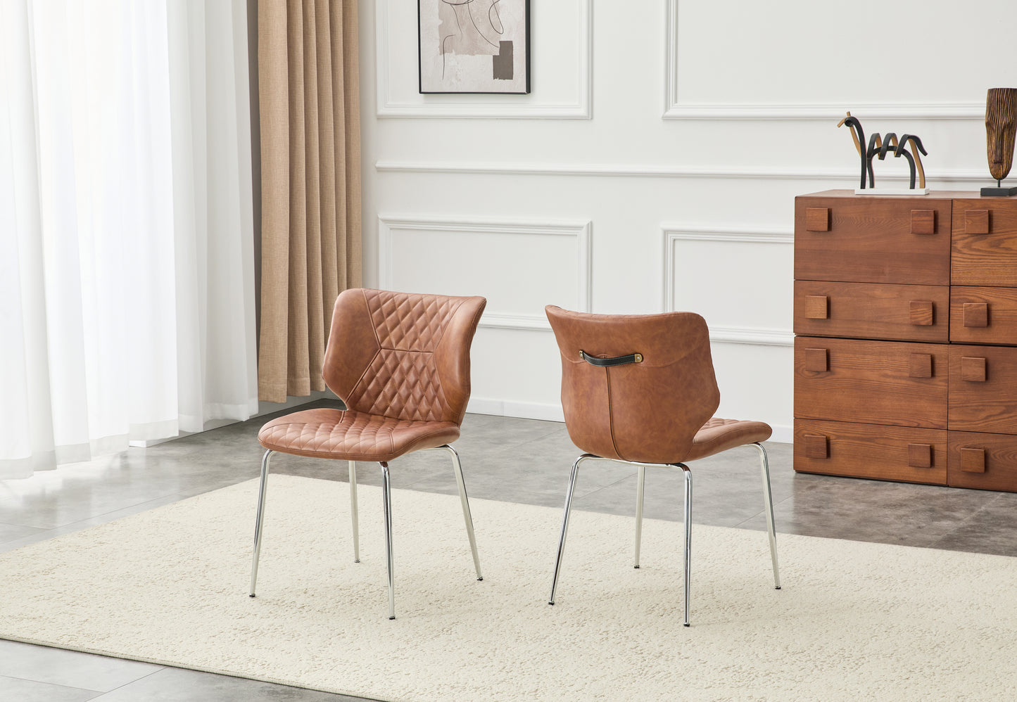 Cedric PU Leather Dining Chairs – 31.1" Diamond-Tufted High-Back Chairs