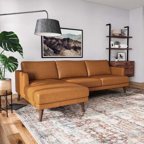 Modern Premium Leather L-Shape Chaise Sofa Sectional 105” – in room setting