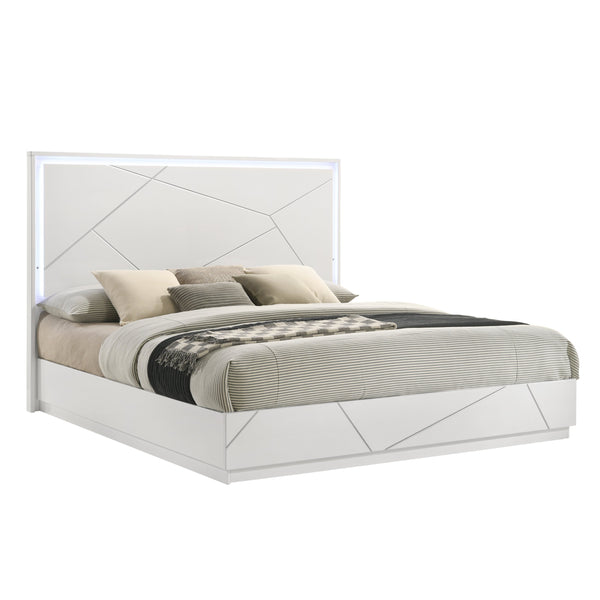 Manhattan Queen Bed – Contemporary Geometric Design with LED Lighting & High-Gloss Lacquer Finish