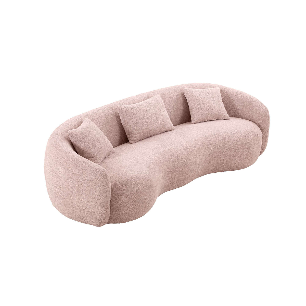 Modern Boucle Curved Sofa 94" – Sculptural 3-Seater Upholstered Couch (4 Colors) in soft pink boucle upholstery.