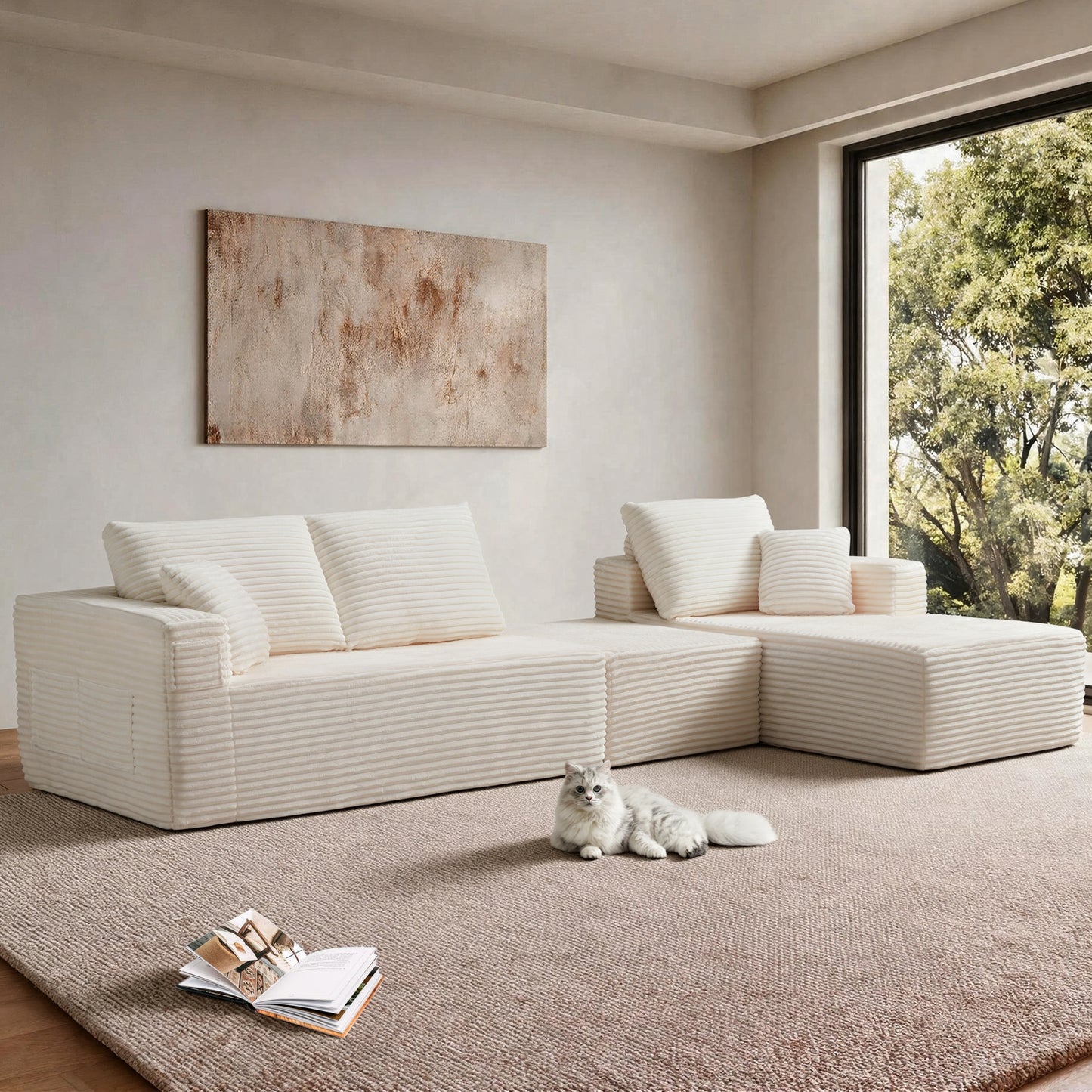 Bradwell Beige Plush Cloud Modular Sectional – 100.4" L-Shaped Sofa with Right-Side Chaise