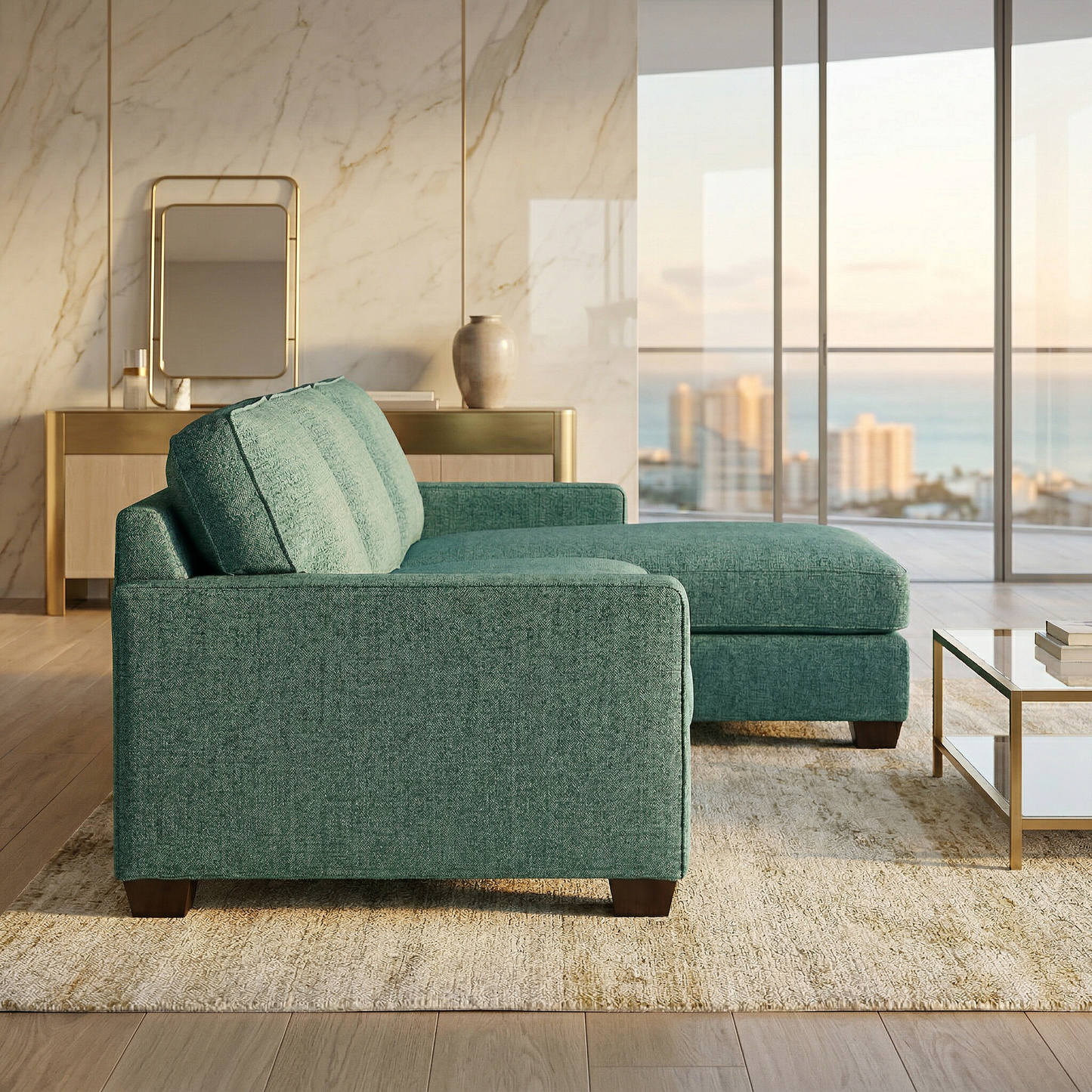 Clifford L-Shaped Sectional Sofa – Made in USA, 9 Fabric Options - Hepburn Emerald - Fabric (13)