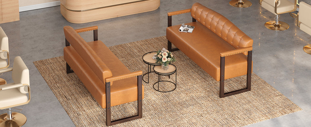 Ludlow Button-Tufted Faux Leather Bench Set