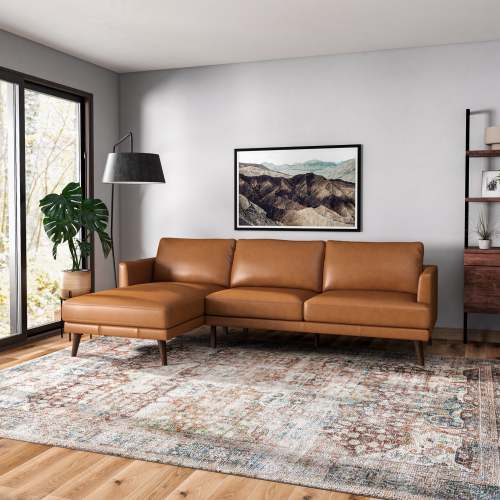 Modern Premium Leather L-Shape Chaise Sofa Sectional 105” – in room setting