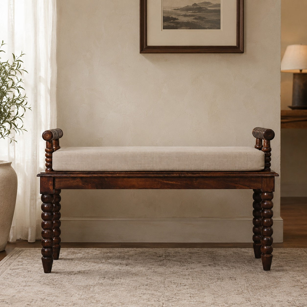 Fiora Solid Mango Wood Entryway Bench