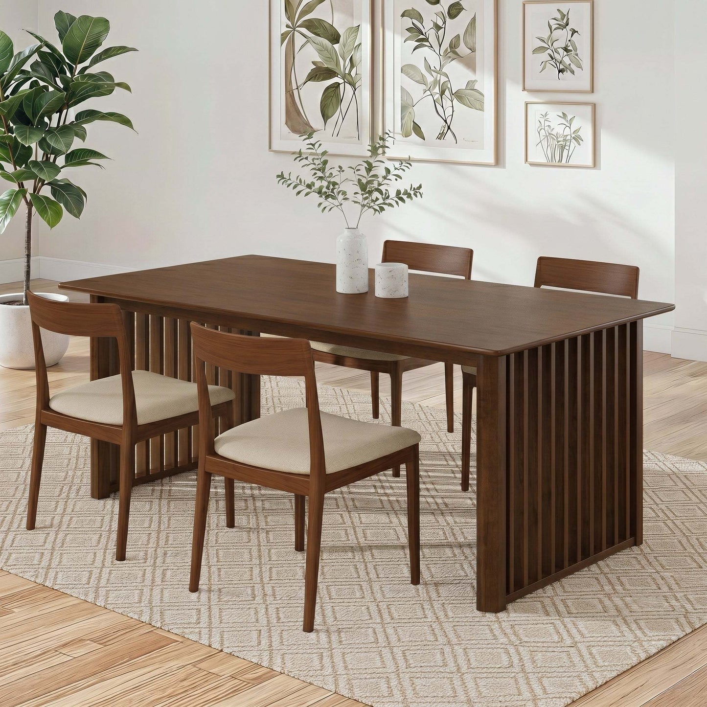 Frontignan Walnut Dining Table – 70.9" Rectangular Ribbed-Leg Table